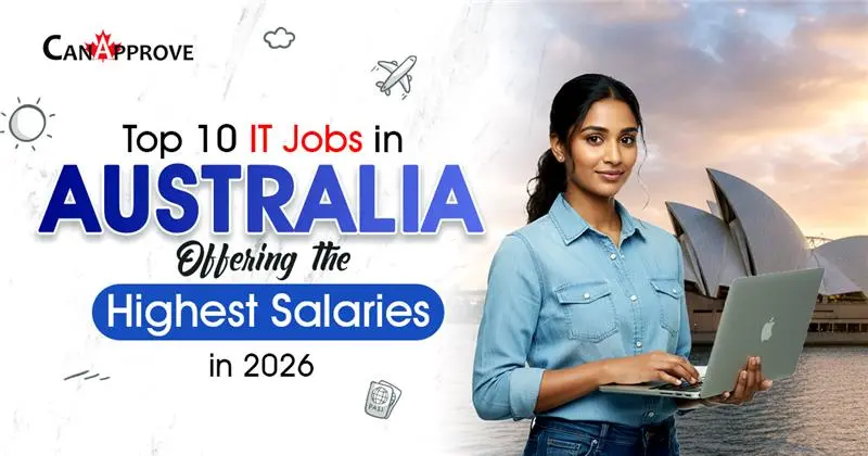 Indian woman using a laptop outdoors near Sydney Opera House with headline 'Top 10 IT Jobs in Australia Offering the Highest Salaries in 2026'—ideal for information on Australia’s highest-paying IT careers, migration, and tech job opportunities.