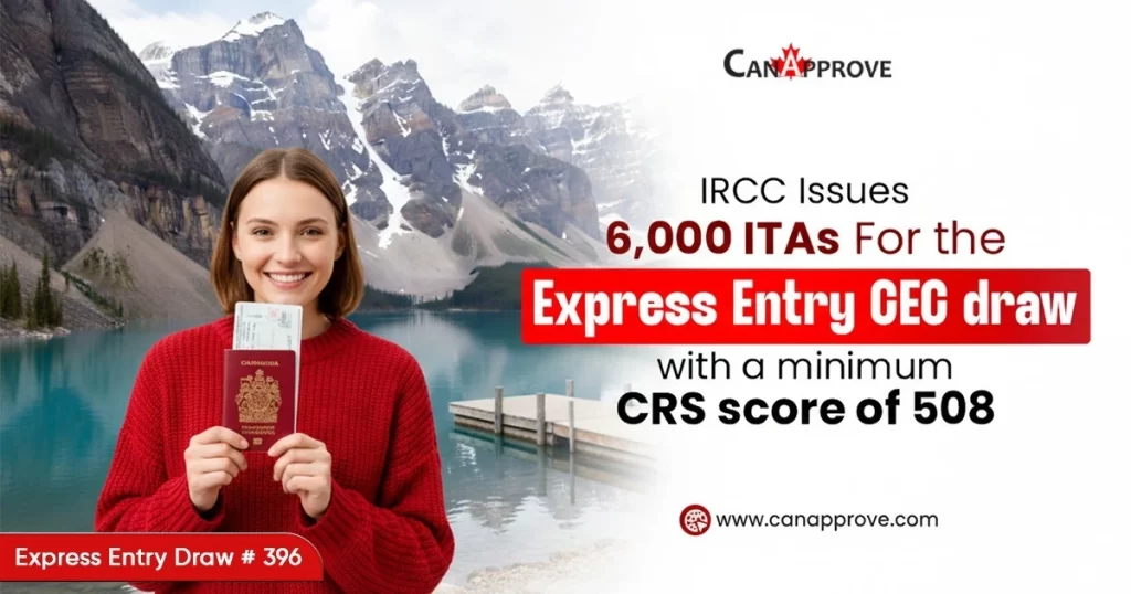 Canada Express Entry draw 396 CEC 6000 ITAs CRS 508 announced by IRCC