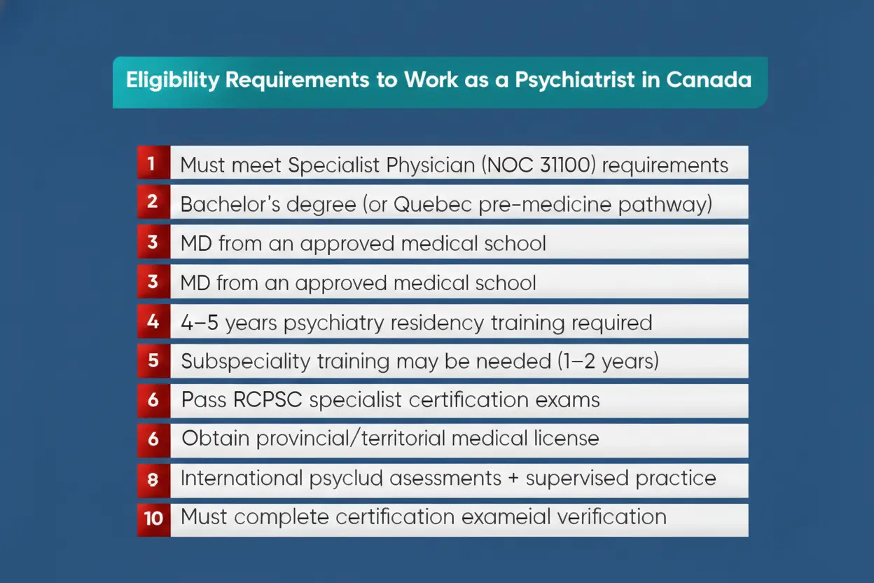 Eligibility Requirements to work as a Psychiatrist in Canada