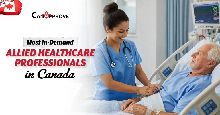 Nurse assisting senior patient in hospital bed representing allied healthcare jobs in Canada