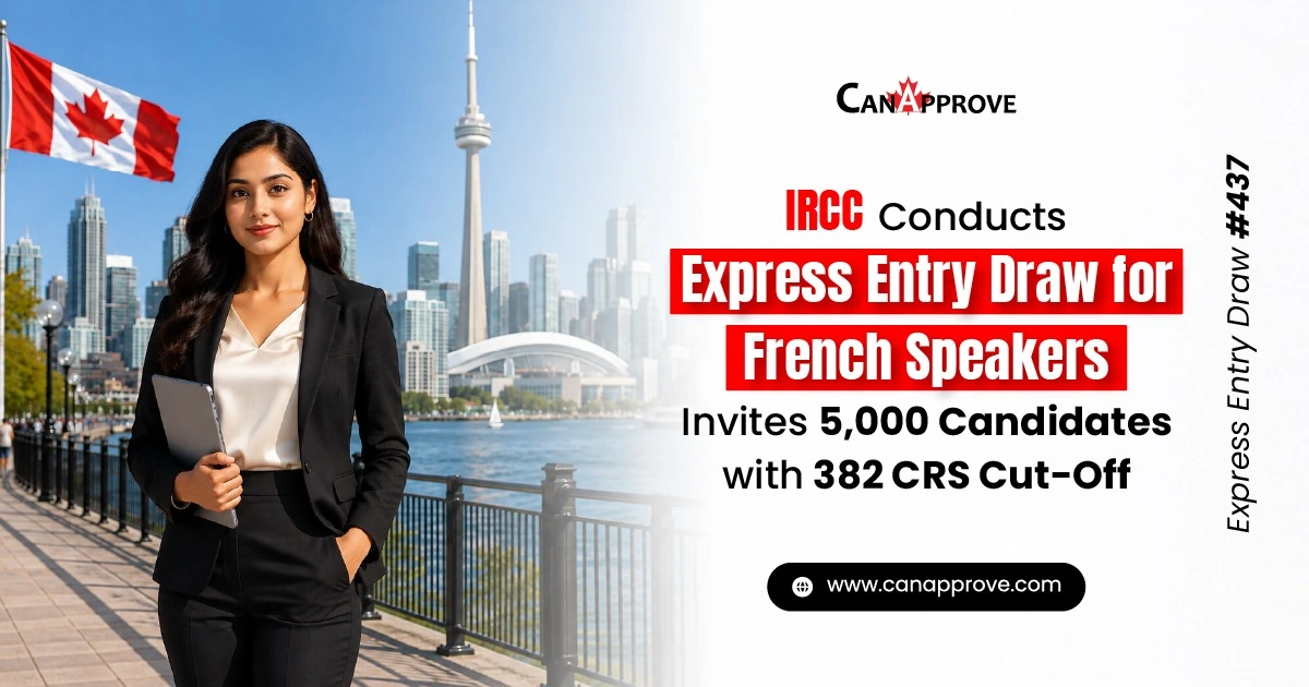 A women standing in Canada with confidence this is a graphical banner for news article for express entry draw 437